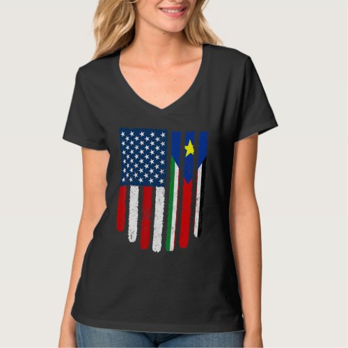 Distressed Patriotic Usa American South Sudan Flag T_Shirt