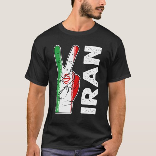 Distressed Patriotic Victory Two Fingers Iran Flag T_Shirt