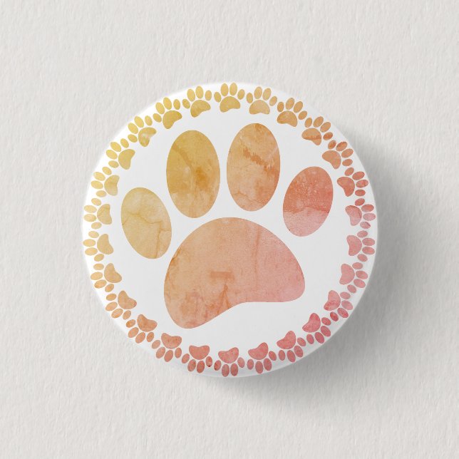Distressed Paw And Round Frame Dog Print Pattern Button (Front)