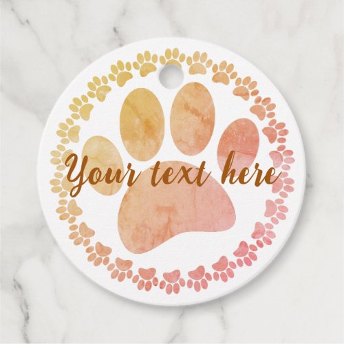 Distressed Paw And Round Frame Dog Print Pattern Favor Tags