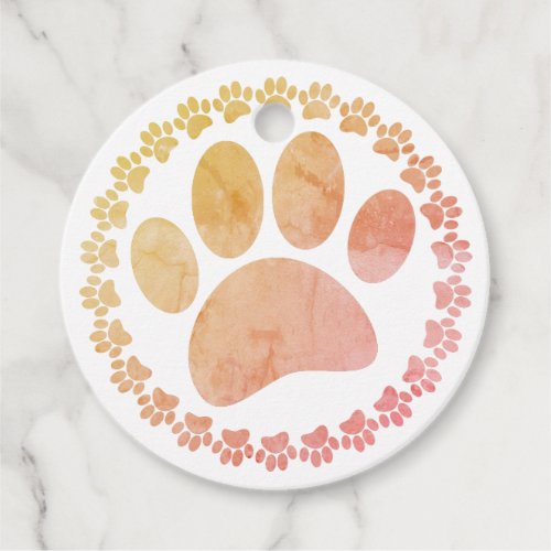 Distressed Paw And Round Frame Dog Print Pattern Favor Tags