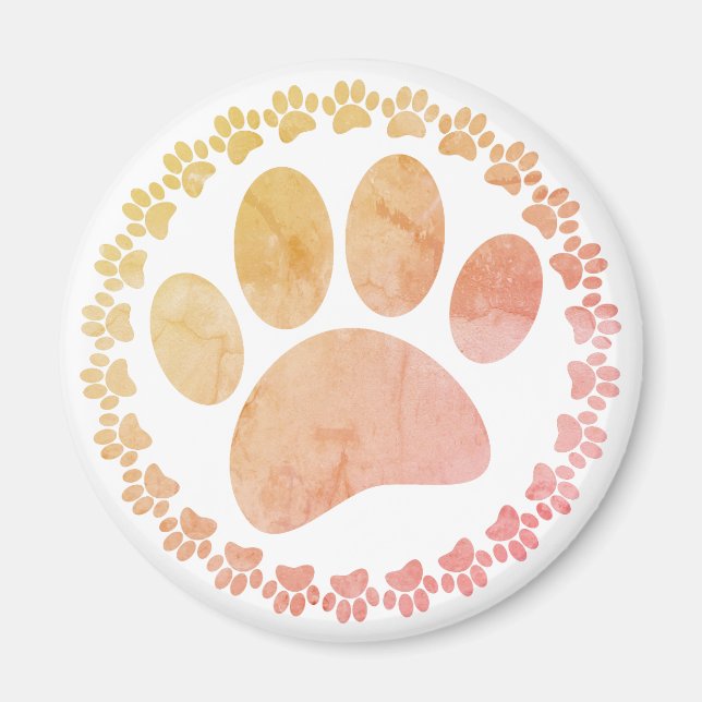 Distressed Paw And Round Frame Dog Print Pattern Magnet (Front)
