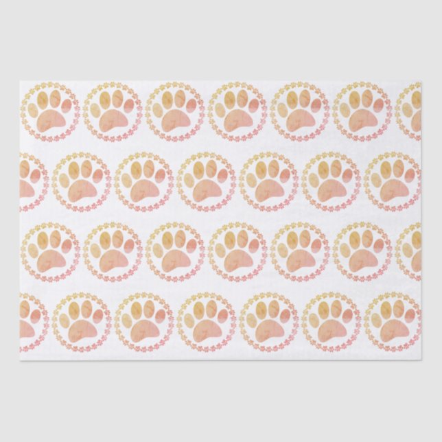 Distressed Paw And Round Frame Dog Print Pattern Tissue Paper (Front)
