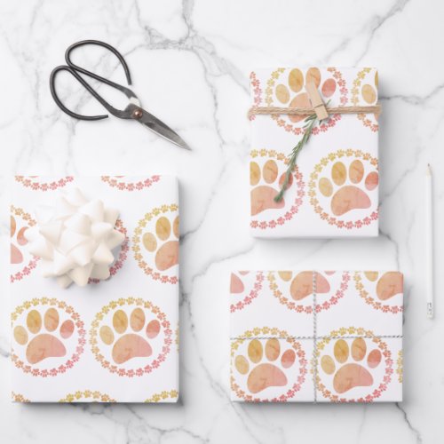 Distressed Paw And Round Frame Dog Print Pattern Wrapping Paper Sheets