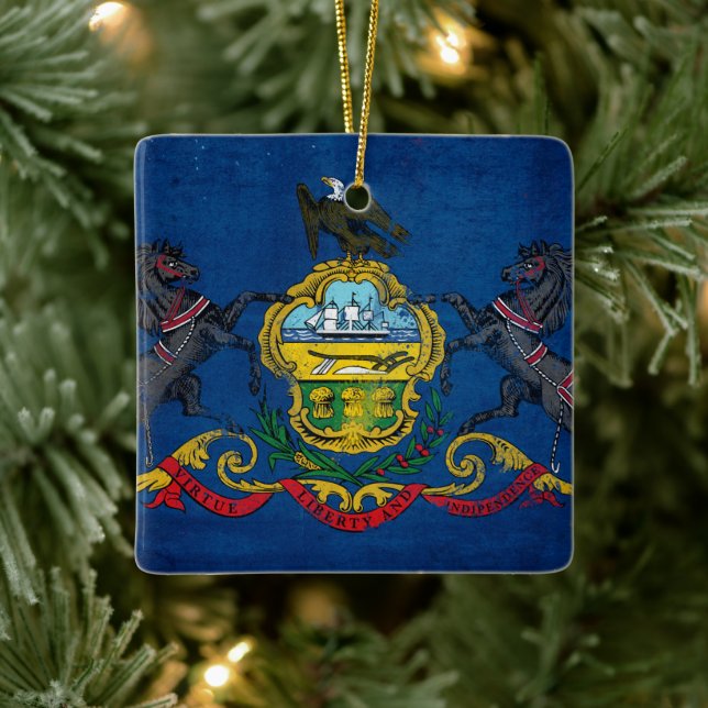 Distressed Pennsylvania Flag Ceramic Ornament (Tree)