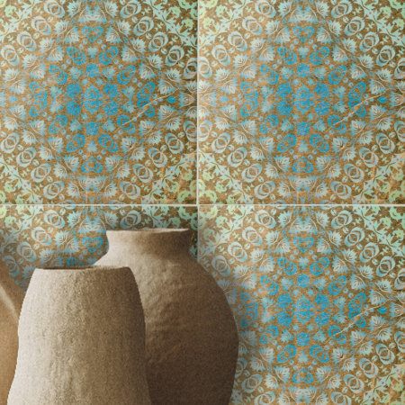 Distressed Persian Turquoise Brown Geometric
