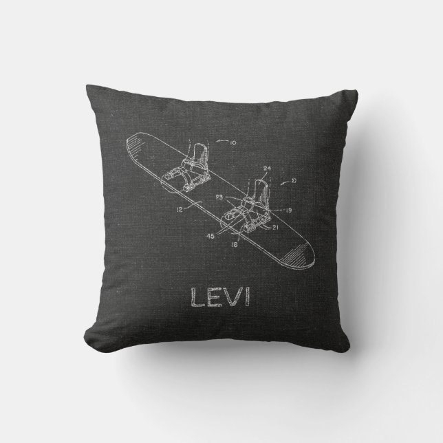 Distressed Personalized Dark Grey Burlap Snowboard Throw Pillow (Front)