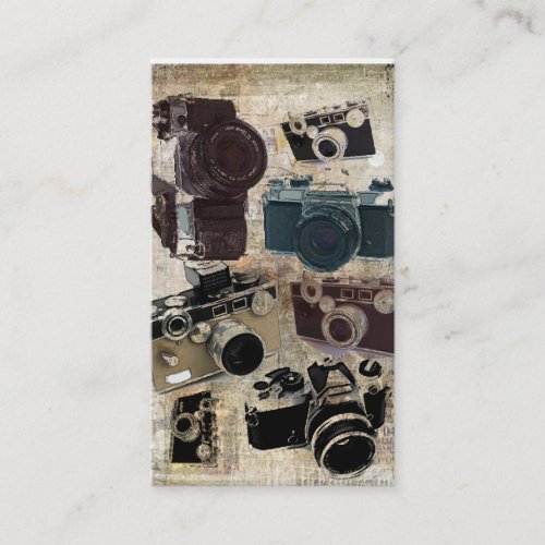 Vintage Grunge Retro Cameras Pattern Business Card Template