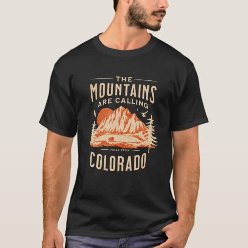 Distressed Pikes Peak Colorado Mountain Trees Suns T_Shirt