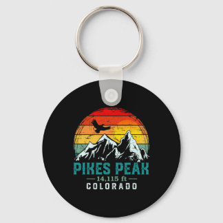 Distressed Pikes Peak Mountain Colorado Retro Hiki Keychain