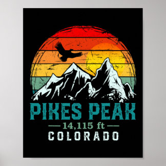 Distressed Pikes Peak Mountain Colorado Retro Hiki Poster