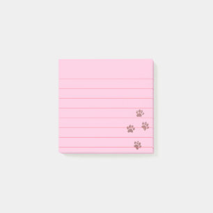 Distressed Pink Dog Paw Tracks Lined 3x3 Post-it Notes