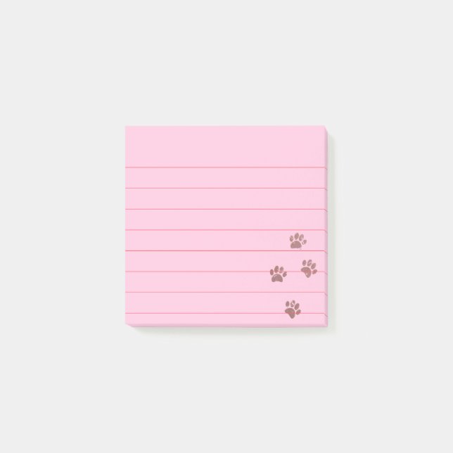 Distressed Pink Dog Paw Tracks Lined 3x3 Post-it Notes (Front)