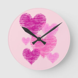 Distressed Pink Heart Collage Round Clock