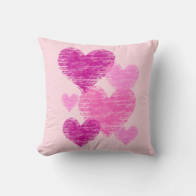 Distressed Pink Heart Collage Throw Pillow (Front)