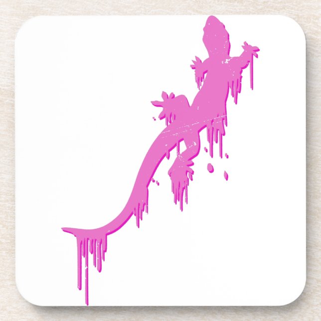 Distressed Pink Salamander With Paint Drip Drink Coaster (Front)
