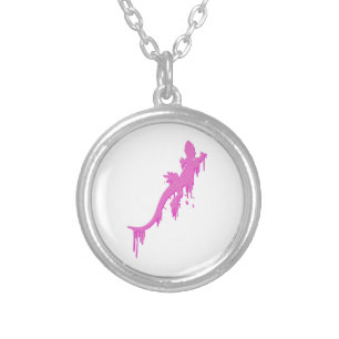 Distressed Pink Salamander With Paint Drip Silver Plated Necklace