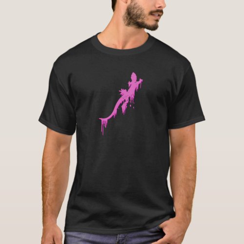 Distressed Pink Salamander With Paint Drip T_Shirt