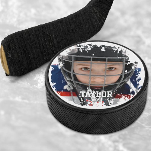 Distressed Player Photo Team Jersey Number Hockey Puck
