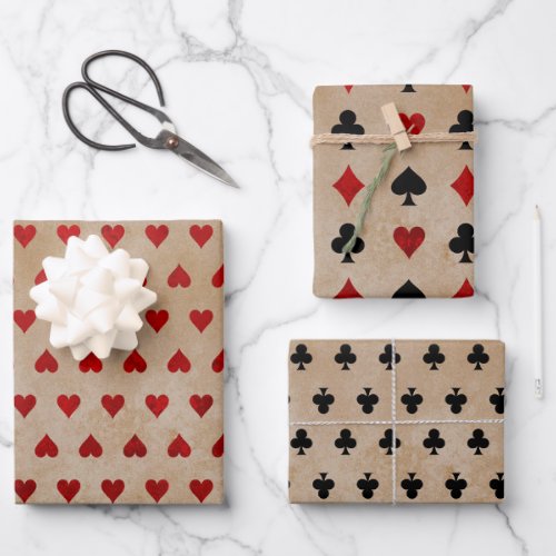 DISTRESSED PLAYING CARDS ALICE IN WONDERLAND WRAPPING PAPER SHEETS