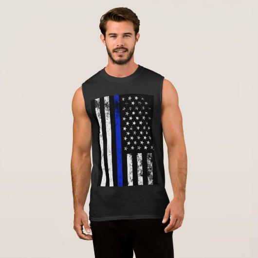 Distressed Police Style USA Flag Sleeveless Shirt (Front Full)