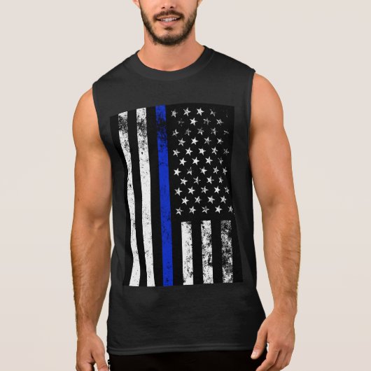 Distressed Police Style USA Flag Sleeveless Shirt (Front)