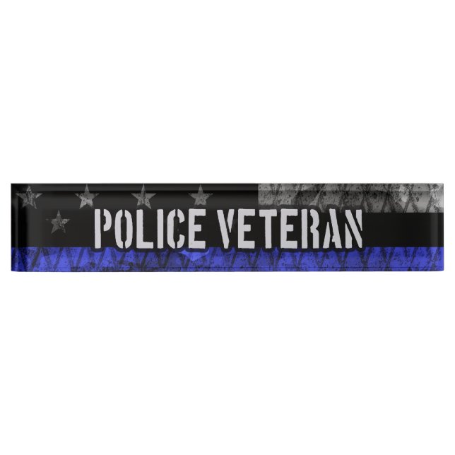 Distressed Police Veteran Police Flag Desk Name Plate (Front)