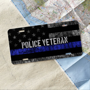 Distressed Police Veteran Police Flag License Plate