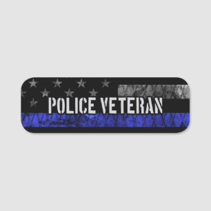 Distressed Police Veteran Police Flag Name Tag