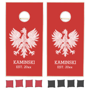 Distressed Polish Falcon Poland Red Cornhole Set
