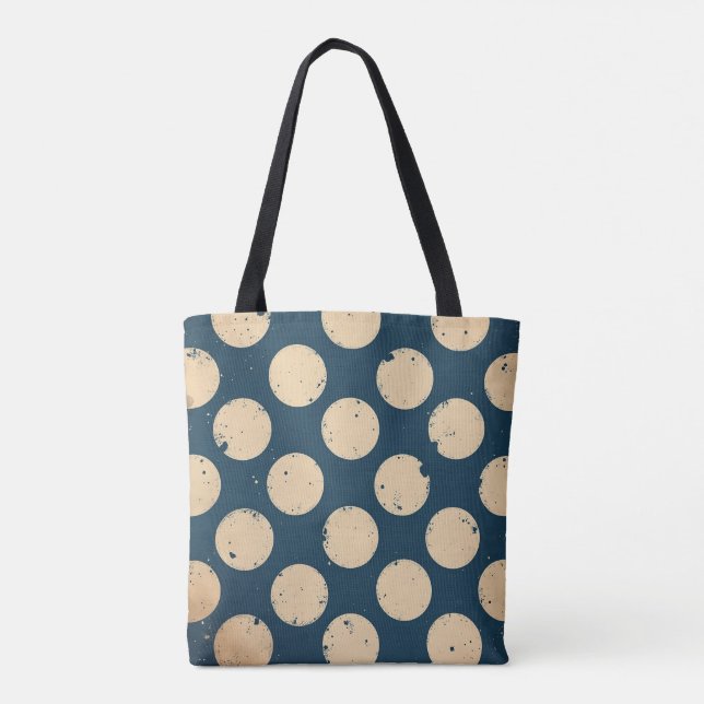 Distressed Polka Dot Pattern in Navy and Beige Tote Bag (Back)