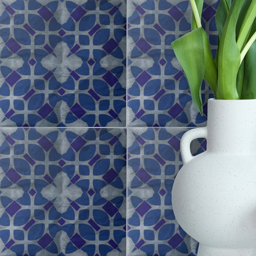 Distressed Portuguese Azulejo Blue Gray Mosaic Ceramic Tile