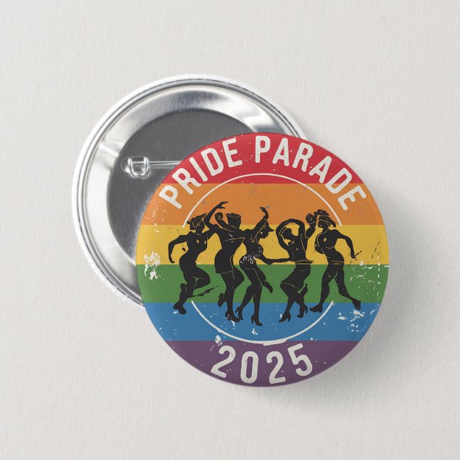Distressed Pride Parade Dancing Figures  Button (Front & Back)