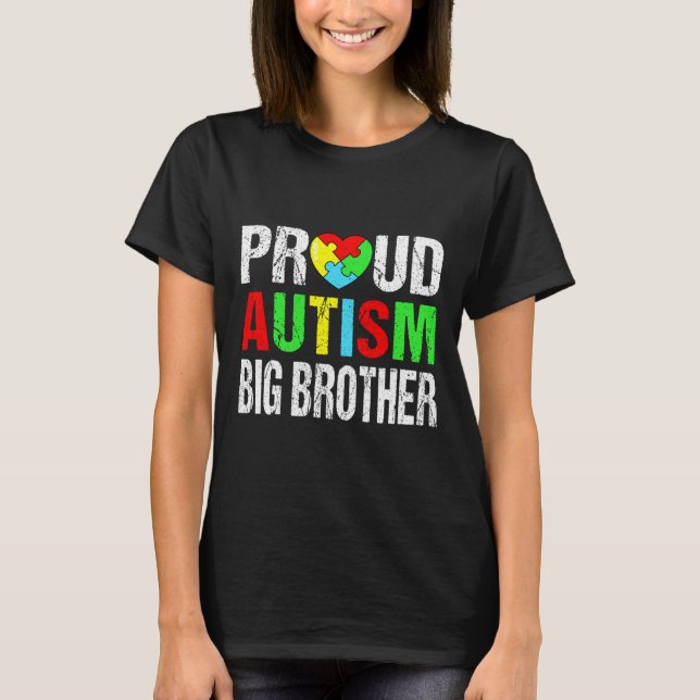 Distressed Proud Autism Big Brother Heart Family M T-Shirt (Front)