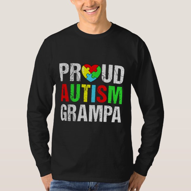 Distressed Proud Autism Grampa Heart Family Matchi T-Shirt (Front)