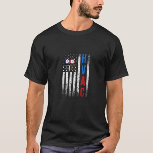 Distressed Proud USA HVAC Tech American Flag HVAC  T_Shirt