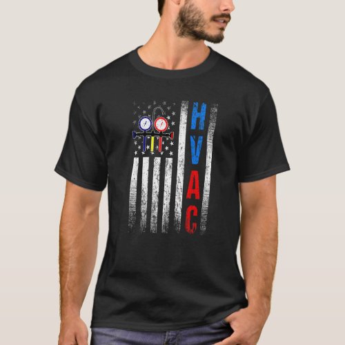 Distressed Proud USA HVAC Tech American Flag HVAC  T_Shirt