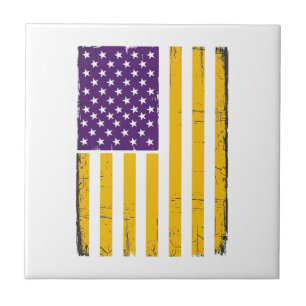 Distressed Purple and Gold American Flag Vector De Ceramic Tile