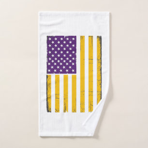 Distressed Purple and Gold American Flag Vector De Hand Towel