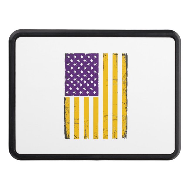 Distressed Purple and Gold American Flag Vector De Hitch Cover (Front)