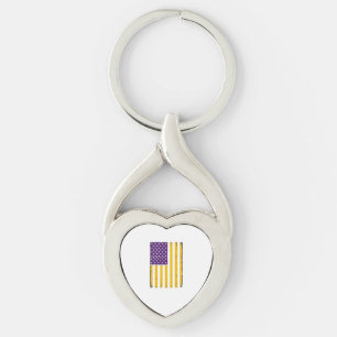 Distressed Purple and Gold American Flag Vector De Keychain