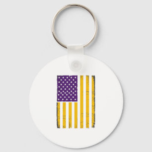 Distressed Purple and Gold American Flag Vector De Keychain