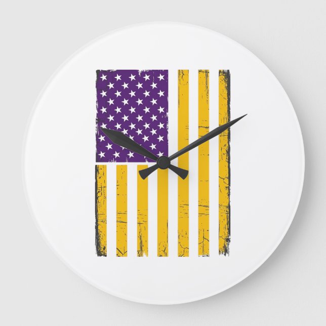 Distressed Purple and Gold American Flag Vector De Large Clock (Front)
