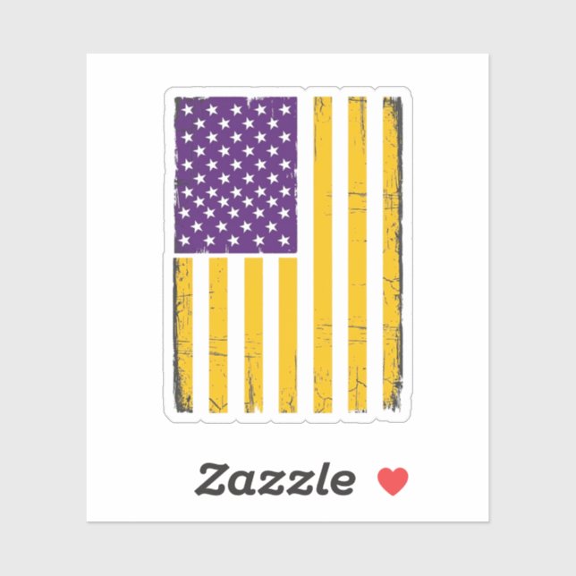 Distressed Purple and Gold American Flag Vector De Sticker (Sheet)
