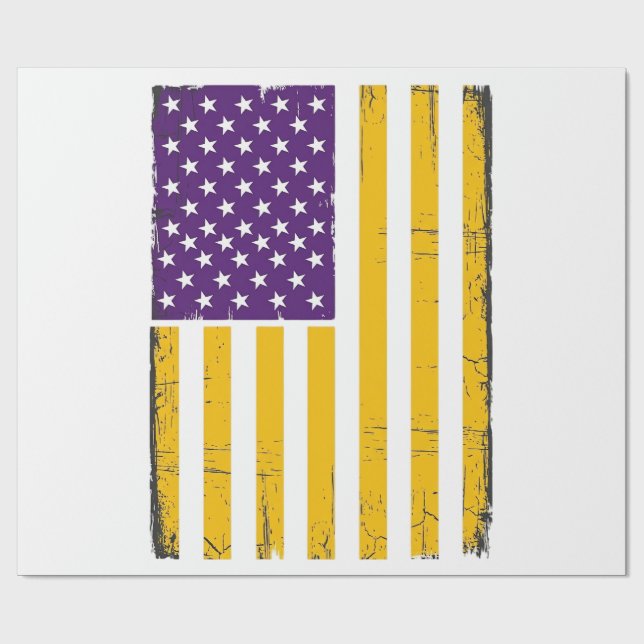 Distressed Purple and Gold American Flag Vector De Wrapping Paper (Flat)