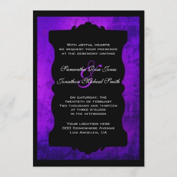 Distressed Purple Black Gothic Wedding Invitation by prettypicture at Zazzle