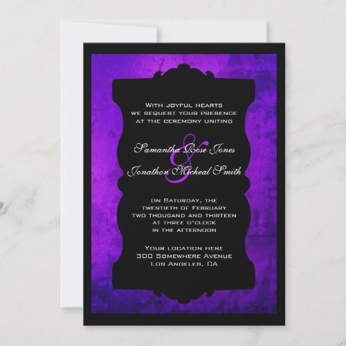 Distressed Purple Black Gothic Wedding Invitation