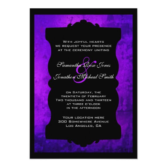 Distressed Purple Black Gothic Wedding Invitation