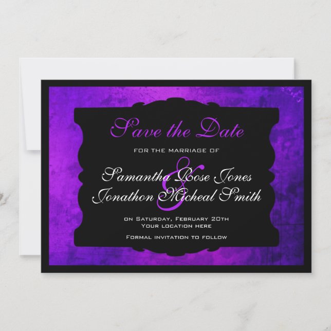 Distressed Purple Gothic Wedding Save the Date (Front)