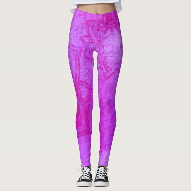 Distressed Purple Mandala Pattern Leggings (Front)